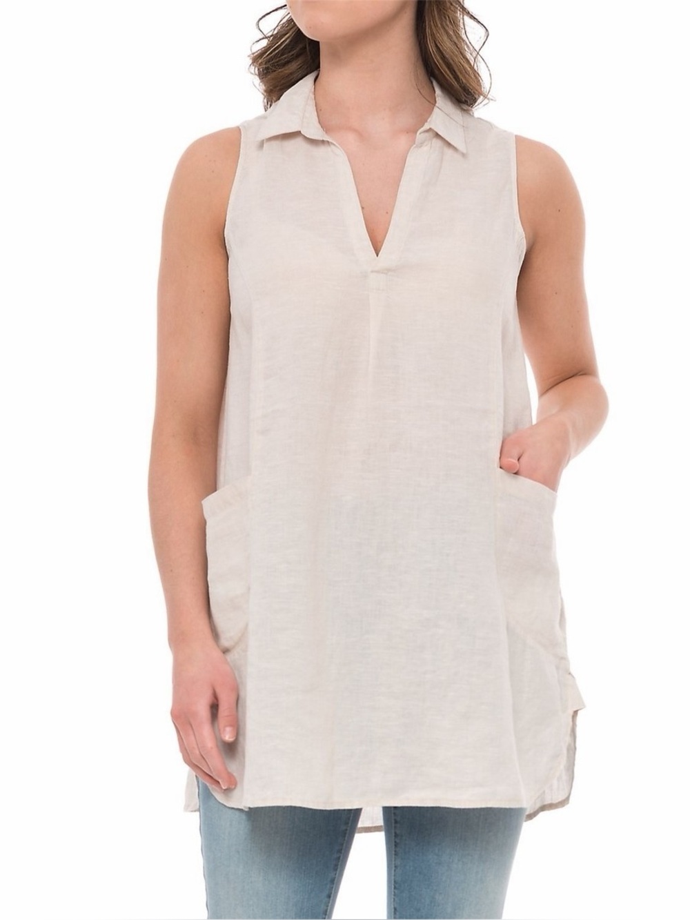 Sigrid Olsen Linen Tunic Top in Oatmeal